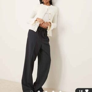 ASOS Tall pull on pants in navy stripe (Size 14)